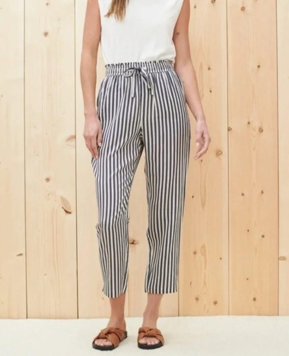 Jenni Kayne "Rio Trouser" Striped Pull On Silk Blend M Pant Drawstring Summer